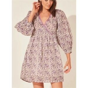 Daughters of India Binita Mini Dress Ditsy Floral Violet Womens Small Boho